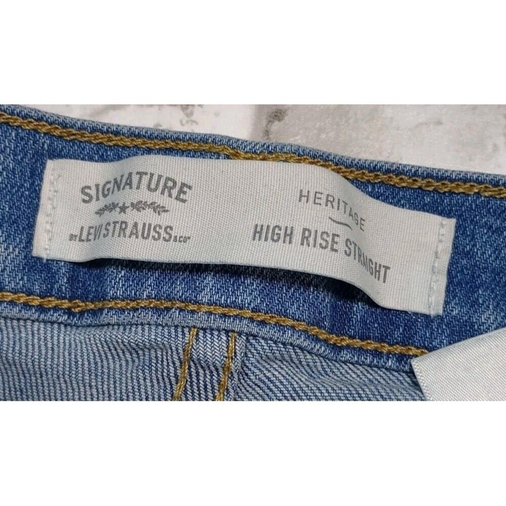 LEVI STRAUSS SIGNATURE Heritage High-Rise Distressed Straight Jeans - Picture 8 of 14
